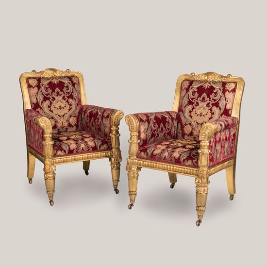 A Stately Pair of William IV Period Giltwood Armchairs
